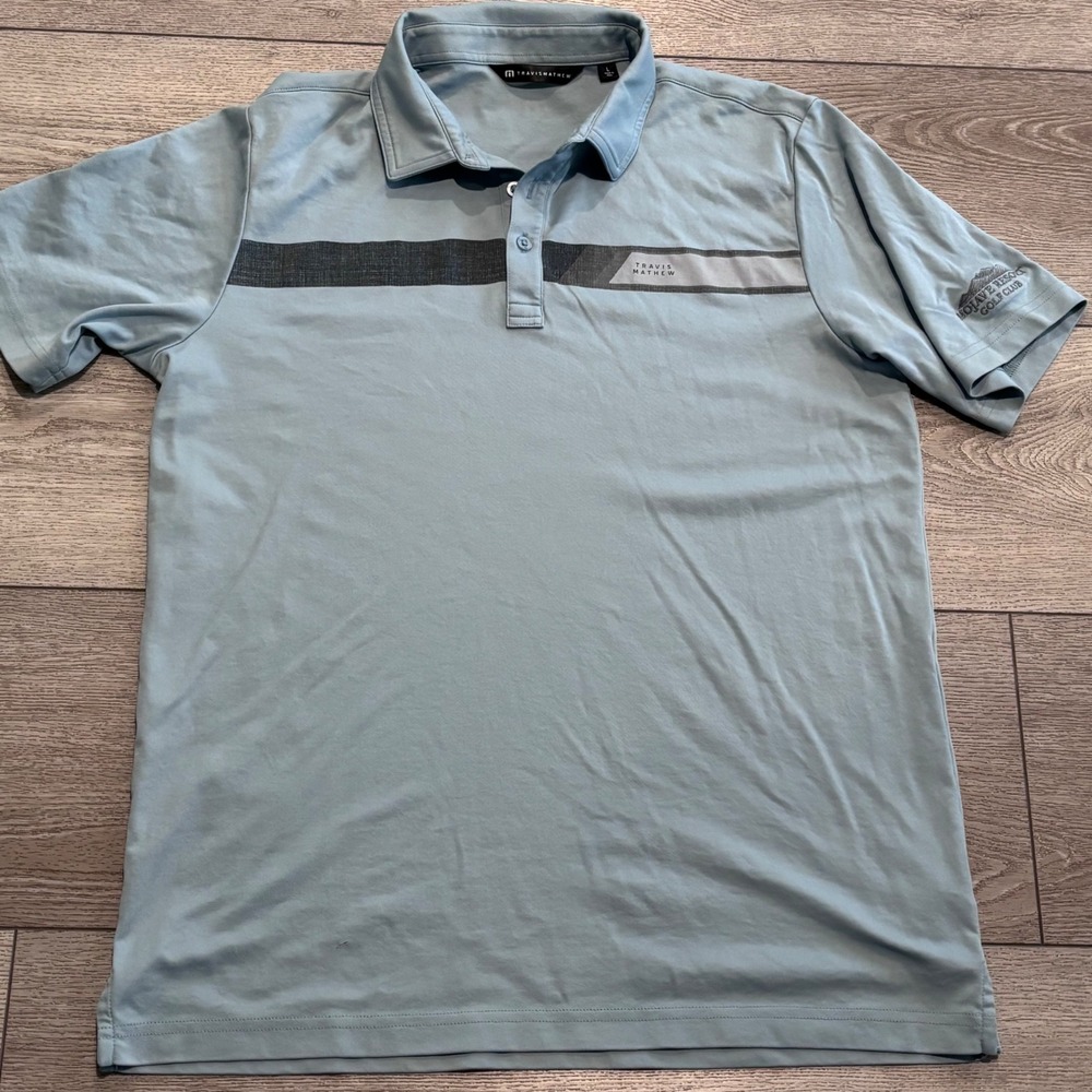 Travis Mathew Golf Polo Mens Large Blue Striped Athletic‎ Preppy Casual
